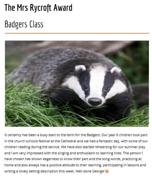 🐇🦔The Mrs Rycroft Award 🐿️🦡