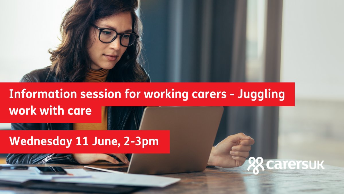Join us for an information session for working carers this #CarersWeek! 💼

We will be talking through information on your rights at work, having a conversation with your employer about caring, and the practical support that is available to you.

go.carersuk.org/4jmHnlF?utm_so…