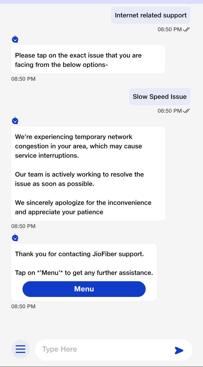 From the date I have installed Air fibre, I am facing slow internet connectivity issue!
Then what is the point of taking more than ₹500 for 30 Mbps connection?
<a href="/JioCare/">JioCare</a>