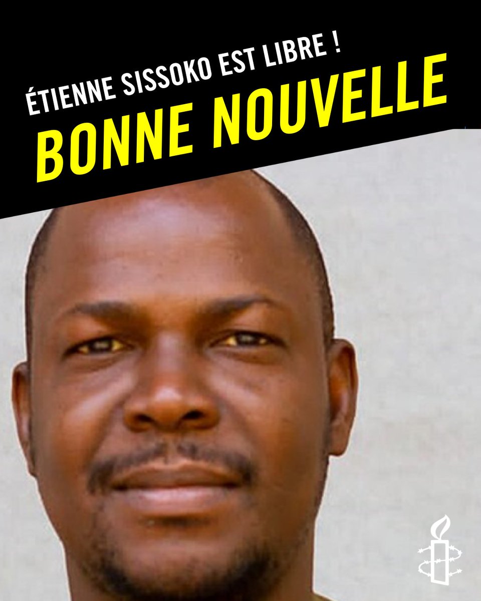🎉 #BonneNouvelle : Étienne Sissoko, auteur et militant du #Mali libéré après 1 an de détention arbitraire.

Grâce à la mobilisation de milliers de personnes, dont vous, la pression a payé.

➡️ Plus d'infos : amnesty.be/Etienne-Sissoko
