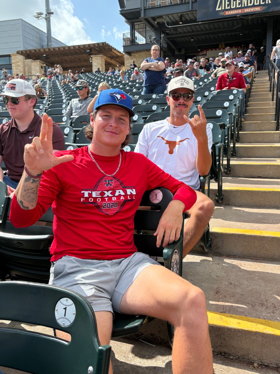 Wimberley ISD (@wimberleyisd) on Twitter photo Matthew Tippie (<a href="/AlabamaBSB/">Alabama Baseball</a>) and Ruger Riojas (<a href="/TexasBaseball/">Texas Baseball</a>), Texan Baseball alums who are now pitching in the SEC are out here at Dell Diamond cheering on the boys.
Texans are trailing in the 5th 1-4. Matthew Tippie (<a href="/AlabamaBSB/">Alabama Baseball</a>) and Ruger Riojas (<a href="/TexasBaseball/">Texas Baseball</a>), Texan Baseball alums who are now pitching in the SEC are out here at Dell Diamond cheering on the boys.
Texans are trailing in the 5th 1-4.