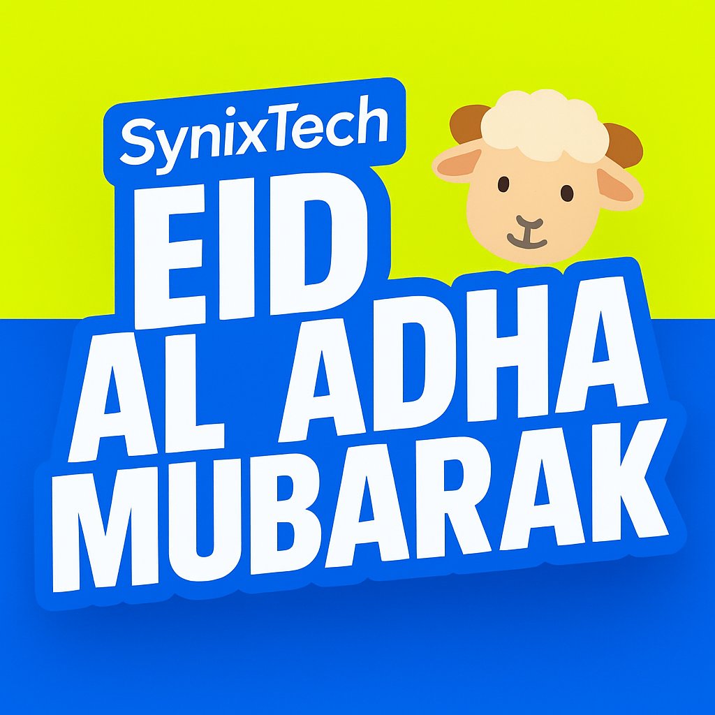 synixtech's tweet photo. Wishing everyone a joyful Eid filled with peace, blessings and gratitude.

May this Eid al-Adha bring you closer to what matters most. 🌙✨

#EidAlAdha #SynixTech #EidMubarak https://t.co/24jWxolm3g