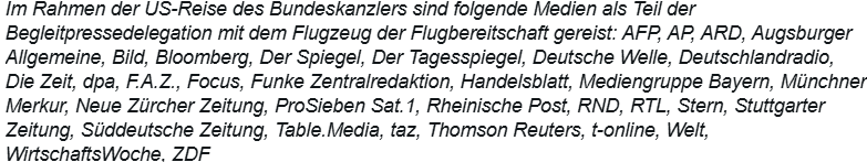 Habe mal beim Bundespresseamt nachgefragt, welche Medien bei der US-Reise von Friedrich Merz im Flugzeug der Flugbereitschaft mitgereist sind. Waren ja doch einige dabei, deren Journalisten keine Selfies gemacht haben. <a href="/KOM_Magazin/">KOM</a>