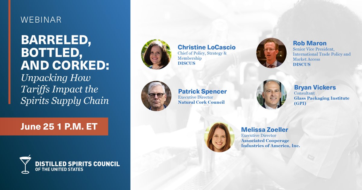 DistilledSpirit's tweet image. Our &quot;Barreled, Bottled &amp;amp; Corked: Unpacking How Tariffs Impact the Spirits Supply Chain&quot; webinar 💻 will explore how tariffs impact costs, supply chain dynamics, and long-term planning for suppliers across the spirits industry. 

Register now to hear from experts Christine…