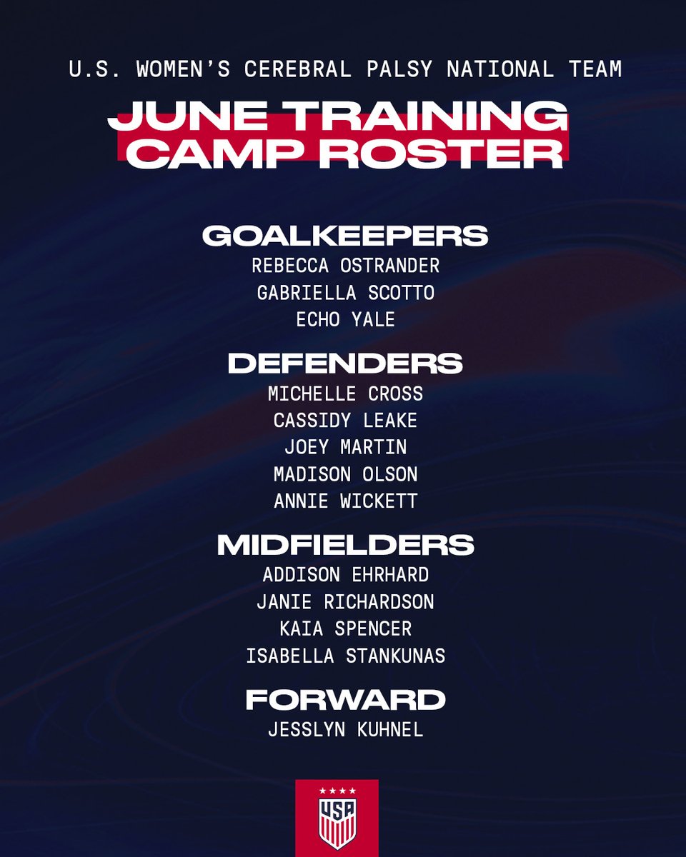 ussoccer_ENT's tweet image. 13 #UScpWNT players have been called into June camp ahead the Inaugural 2025 IFCPF Women鈥檚 Intercontinental Cup taking place in August.
馃摪 ussoc.cr/48ab62
