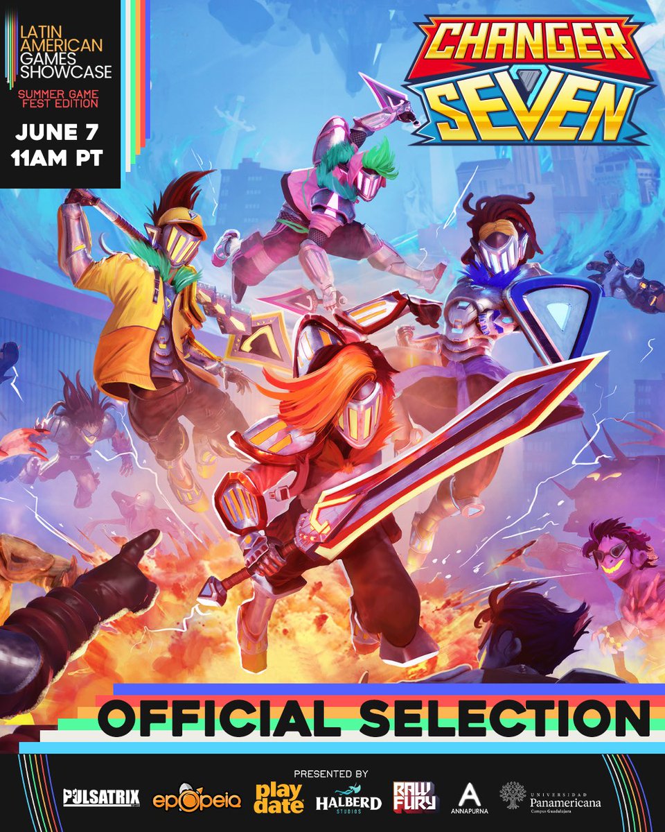 changer_seven's tweet photo. Changer Seven』が Latin American Games Showcase に選ばれ、6月7日 午前11時（PT） より、新作トレーラー が公開されます！ 新たな主題歌「絆の誓い（Kizuna no Chikai）」も初披露！日本語で歌うのは、JAM Projectのメンバーであり国際的に活躍するブラジル人歌手 リカルド・クルーズ @Ricacruz 🇯🇵! https://t.co/eX0jfPNJqq