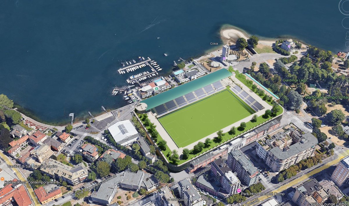 albinopozzi's tweet photo. #Stadio #Sinigaglia #Como  The aim of my ideas is to orient the design towards solutions that recall naturalness, the reduction of the landscape impact and to dialogue harmoniously with the surrounding rationalist context.
#Como1907 #Comolake https://t.co/thfl0nwO8F