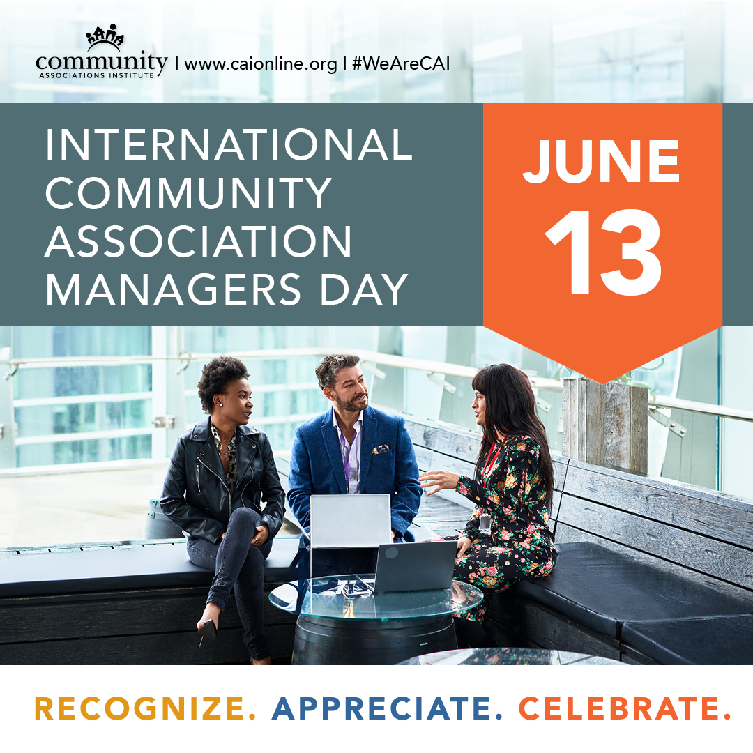 Next Friday is International Community Association Managers Day! Let’s celebrate the talented and hard-working professional managers who support our community associations. 

Visit the Community Associations Institute (@caisocial) to learn more! #IntlCAMDay #WeAreCAI