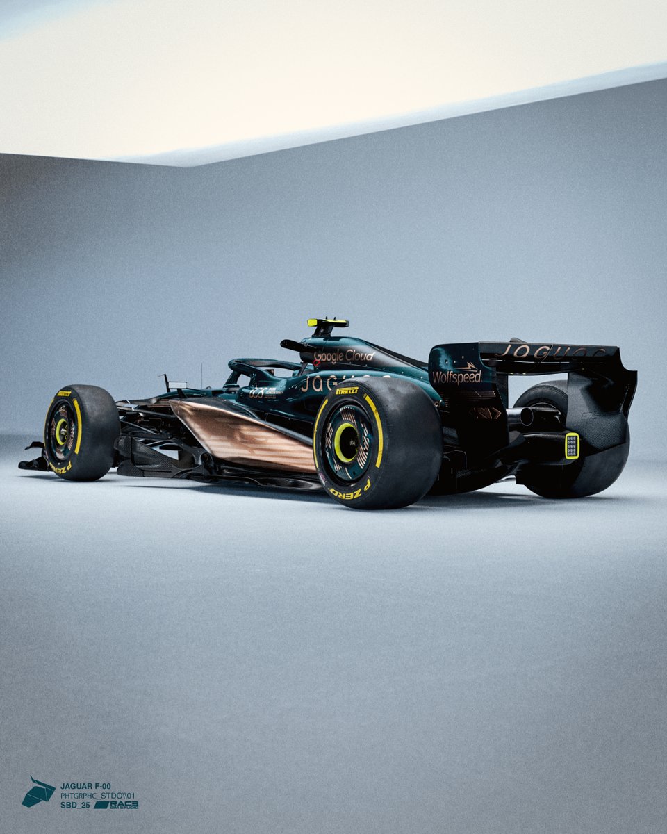 seanbulldesign's tweet photo. 2026 Jaguar F1 Livery Concept

British Racing Green and Copper

Evolving their new branding identity into a hypothetical F1 return

Render test of a full clean photo studio setup

3D model licensed by @RaceSimStudio https://t.co/1BQ2EMnuX9