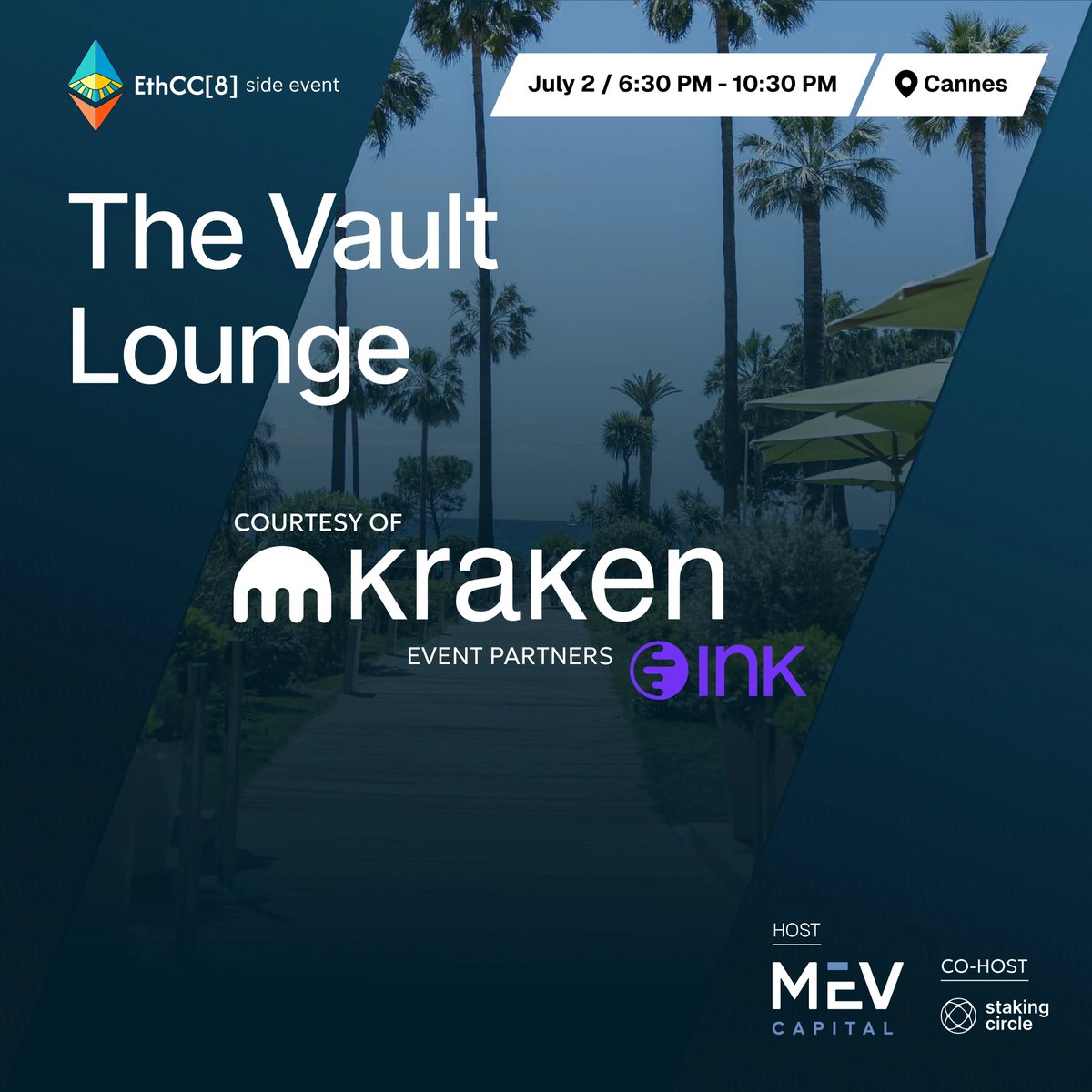 stakingcircle's tweet image. We are delighted to announce @Krakenfx as Event partner to the @MEVCapital Vault Lounge this summer.

On side of EthCC[8], a private gathering of DeFi’s core builders, backers and decision-makers for an evening in Cannes.

Up to 250 invitees.

🇫🇷 RSVP: lu.ma/10bzwd8i