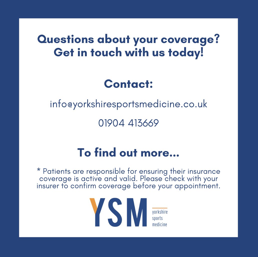 At Yorkshire Sports Medicine, we make recovery easier by working with health insurers to ensure patients get the care they need.

We’re proud to partner with health insurers including: Bupa, AXA, WPA, Vitality, Aviva, Cigna and more!