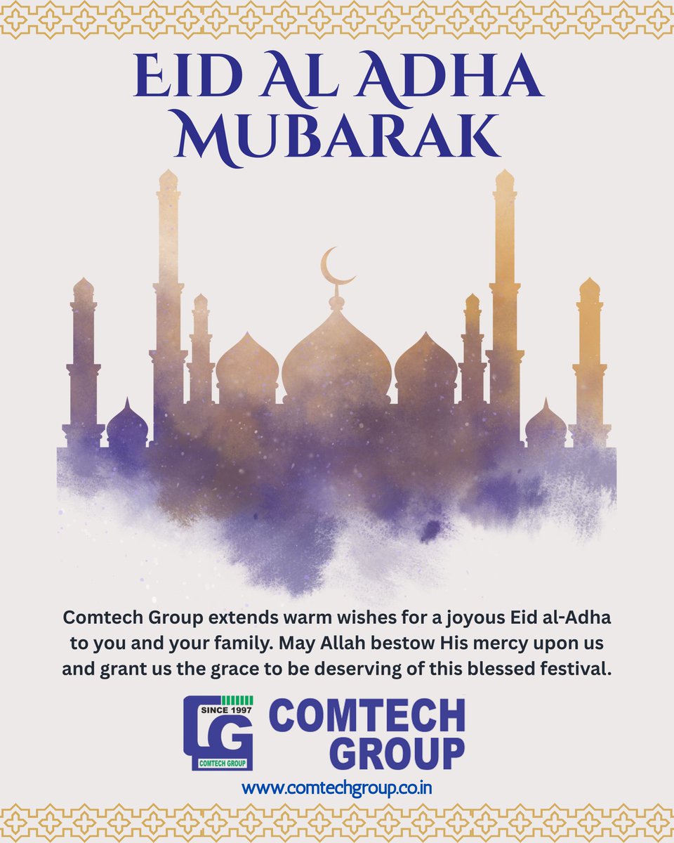 ComtechGroupInd's tweet photo. Comtech Group wishes you and your loved ones a blessed Eid ul Adha! May this special occasion bring joy, peace, and unity to all.

#eidmubarak2025 
#Eid 
#comtechgroup https://t.co/rTjuYjMiEJ