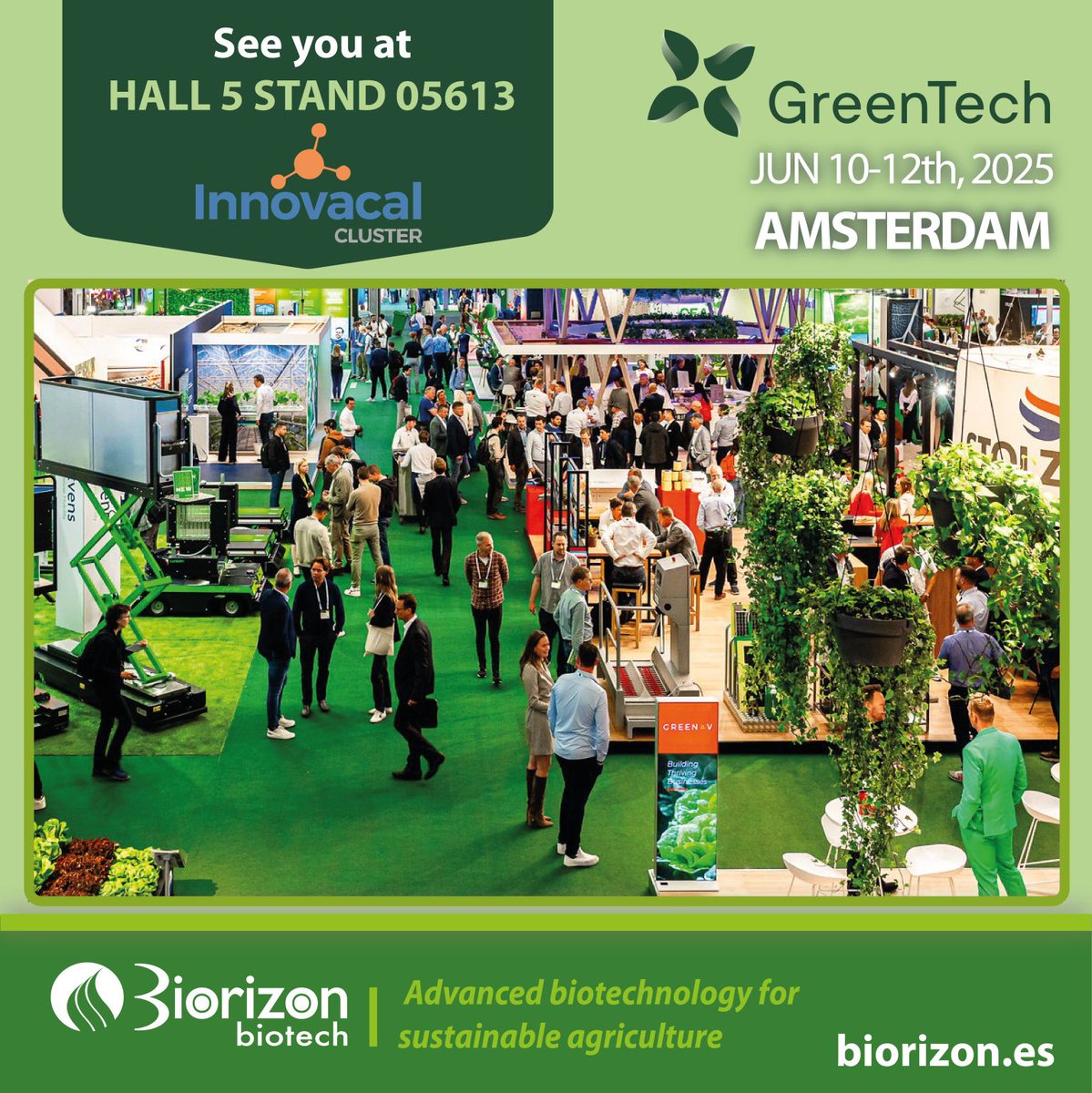 🌱 See you at @GreenTech!
Biorizon Biotech travels to Amsterdam with Cluster Innovacal.
#greentech #greentech2025 #clusterinnovacal #microalgae #biostimulants #biotechnology #trietech #agriculturalworld #greeninnovation #sustainableagriculture