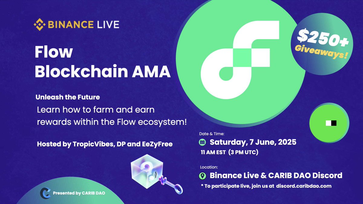 Flow rewards is being featured during a <a href="/Binance/">Binance</a> Live AMA tomorrow, Saturday June 7th, at 11 AM ET!

<a href="/dp_carib/">DP</a> will share tips on which apps to try and how to earn rewards on the Flow network!

Tune in for a chance to win $250 ⤵️