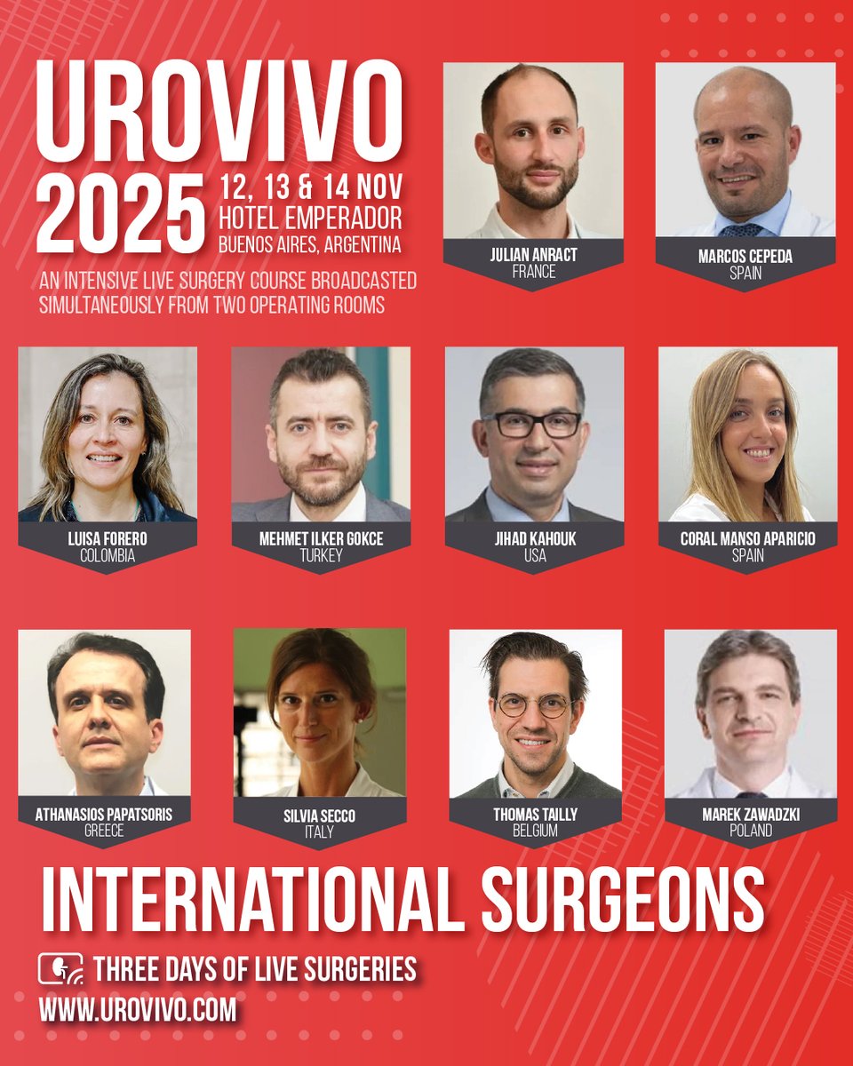 Urovivo (@urovivo24) on Twitter photo Urovivo 2025 November 12th to the 14th at the Hotel Emperador, Buenos Aires, Argentina. For more information go to
urovivo.com
<a href="/AnractJulien/">Julien Anract</a> <a href="/luisafo78490721/">@luisaforero</a> <a href="/migokce/">Mehmet Ilker Gökce</a> <a href="/CoralManso/">Coral Manso Aparicio</a> <a href="/SeccoSilvia/">Silvia Secco</a> <a href="/thomastailly/">Thomas Tailly</a>
#Urovivo2025 #Urovivo #Surgery #HospitaldeClinicas #Urology Urovivo 2025 November 12th to the 14th at the Hotel Emperador, Buenos Aires, Argentina. For more information go to
urovivo.com
<a href="/AnractJulien/">Julien Anract</a> <a href="/luisafo78490721/">@luisaforero</a> <a href="/migokce/">Mehmet Ilker Gökce</a> <a href="/CoralManso/">Coral Manso Aparicio</a> <a href="/SeccoSilvia/">Silvia Secco</a> <a href="/thomastailly/">Thomas Tailly</a>
#Urovivo2025 #Urovivo #Surgery #HospitaldeClinicas #Urology