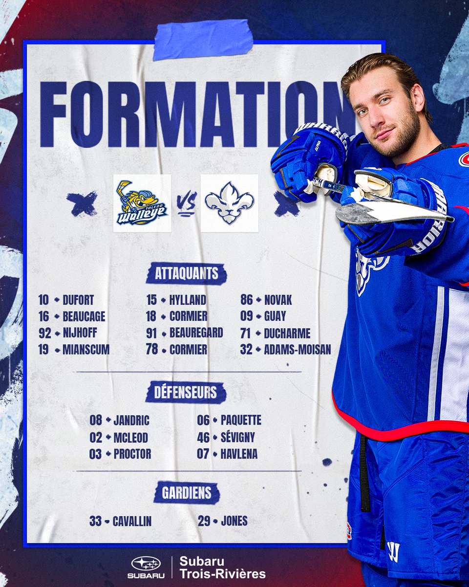 xy - Lions de Trois-Rivières (@lions3r) on Twitter photo L'alignement de vos Lions pour le match de ce soir!🔥
Bon match!🦁
#noTRemoment | <a href="/subaru3r/">Graham Haines</a> L'alignement de vos Lions pour le match de ce soir!🔥
Bon match!🦁
#noTRemoment | <a href="/subaru3r/">Graham Haines</a>