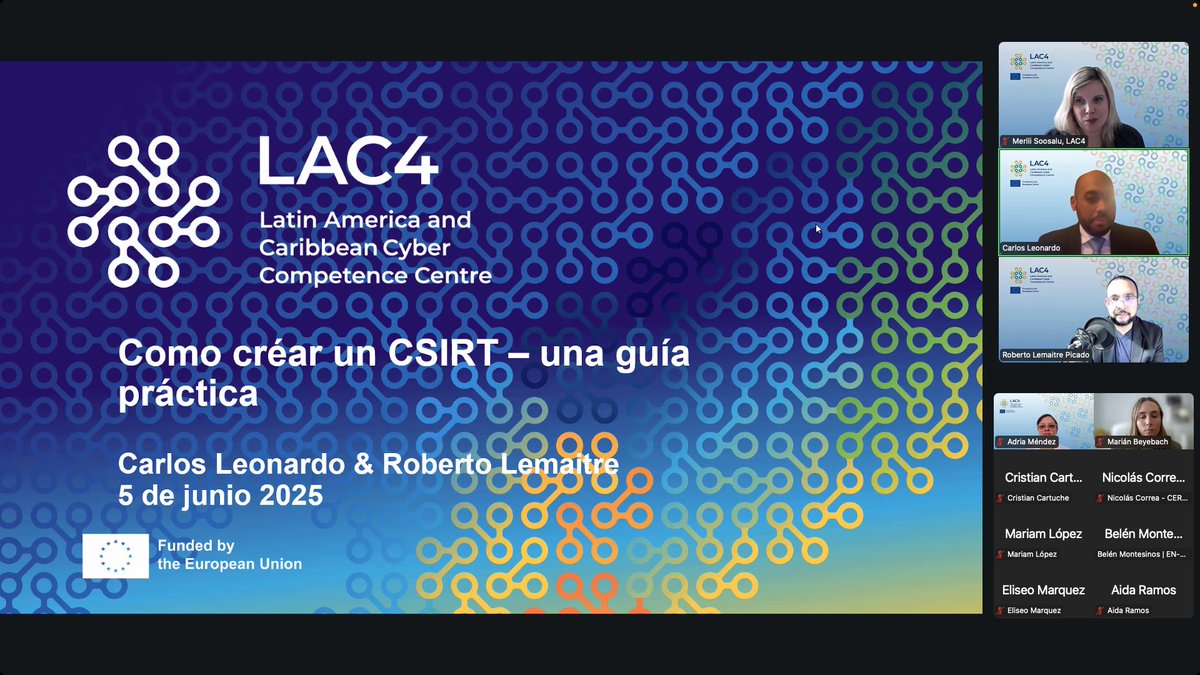 ➡️ Blueprint for successful CSIRT: expand gradually, have a clear roadmap and focus on people - at the 5th LAC4 members-only seminar for 130+ policymakers.

🔗 Read our seminar's takeaways: lac4.eu/building-a-csi…
