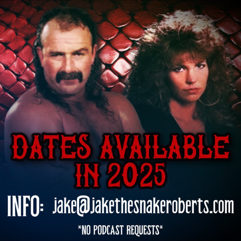 JakeSnakeDDT (@jakesnakeddt) on Twitter photo Weāve still got dates available in 2025 and we want to be part of your signing or event.
Reach out to jake@jakethesnakeroberts.com for details
*NO PODCAST REQUESTS* Weāve still got dates available in 2025 and we want to be part of your signing or event.
Reach out to jake@jakethesnakeroberts.com for details
*NO PODCAST REQUESTS*
