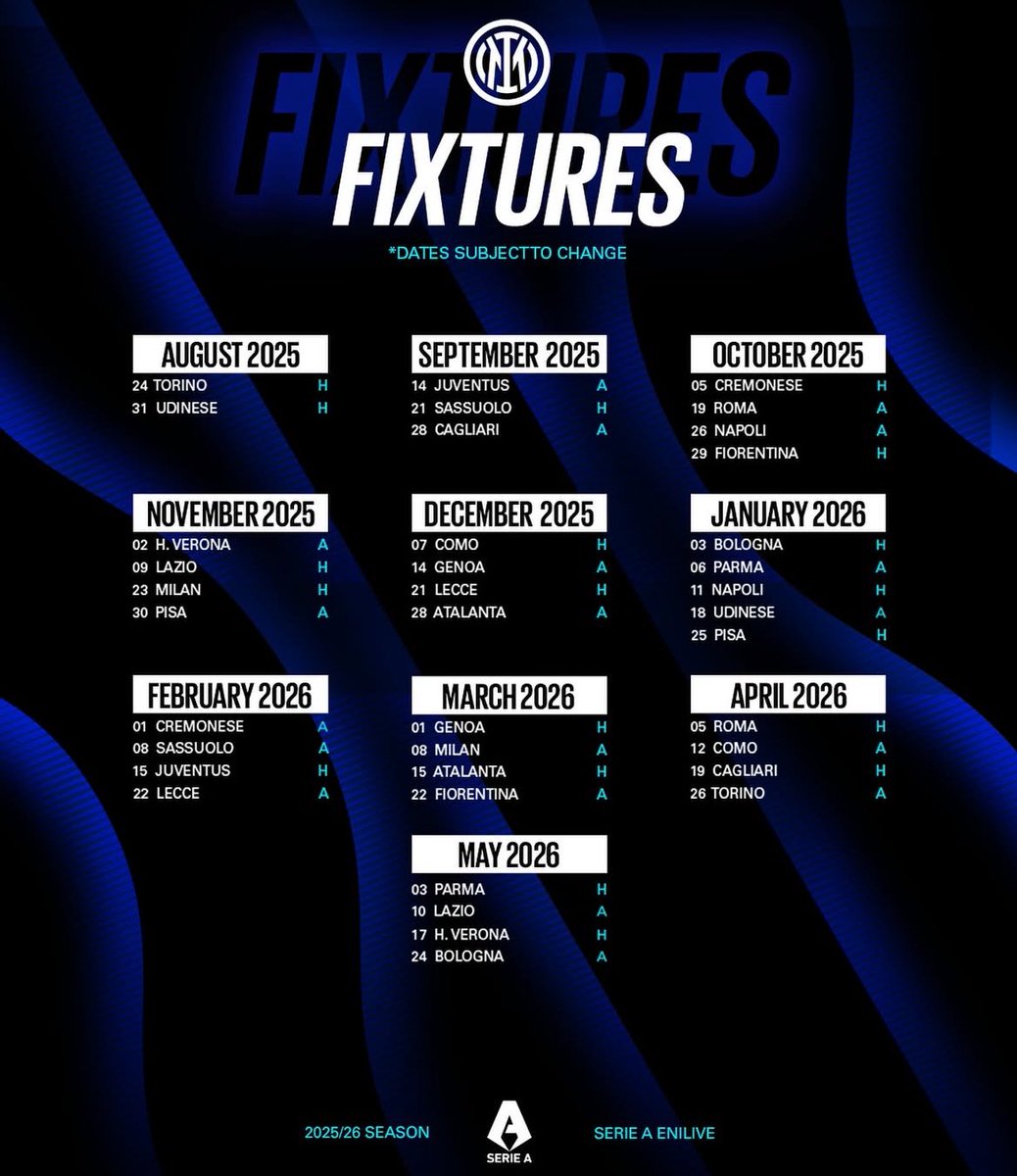 AmalaTV_'s tweet image. Il calendario ufficiale dell’#Inter per la SerieA 25/26!