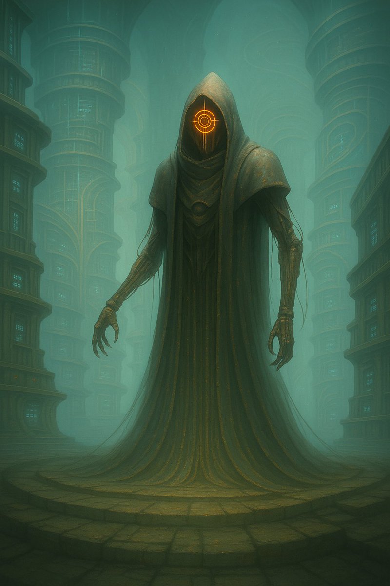 TimeMasquerade's tweet image. Spent the day developing this character. They guard the Cathedral of Mnemosyne, where memory and knowledge from deep time are preserved. Genderless, nameless, and meant to be neutral—but this AI render definitely leans sinister. Thoughts?

#WritingCommunity #scifi #amwriting…