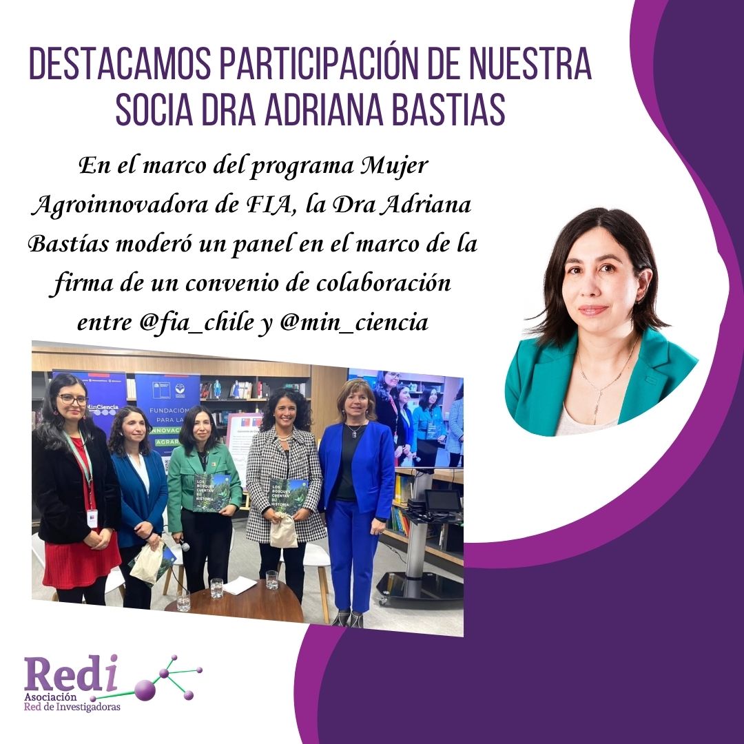 Asociación Red de Investigadoras (@redinvestchile) on Twitter photo Nuestra socia RedI, Dra. Adriana Bastías <a href="/bastias_adriana/">Adriana Bastias</a> moderó panel en la firma del convenio entre <a href="/FIA_Chile/">FIA</a> y <a href="/min_ciencia/">Ministerio de Ciencia</a>
La actividad fue parte del programa Mujer Agroinnovadora de FIA, que impulsa el liderazgo femenino en la innovación agraria. #RedI #CienciaConEquidad Nuestra socia RedI, Dra. Adriana Bastías <a href="/bastias_adriana/">Adriana Bastias</a> moderó panel en la firma del convenio entre <a href="/FIA_Chile/">FIA</a> y <a href="/min_ciencia/">Ministerio de Ciencia</a>
La actividad fue parte del programa Mujer Agroinnovadora de FIA, que impulsa el liderazgo femenino en la innovación agraria. #RedI #CienciaConEquidad