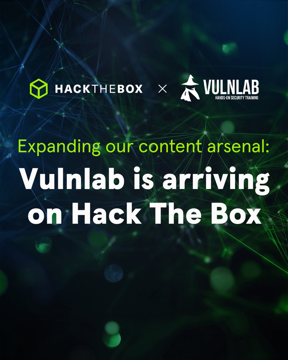 The landing has commenced 🚀
<a href="/vulnlab_eu/">Vulnlab</a> content is coming to #HTB! Over 60 Machines and Pro Labs will progressively roll out across HTB Labs and the Enterprise Platform. Learn more about how and when this content will be available: okt.to/5pxLt2

#HackTheBox #Vulnlab