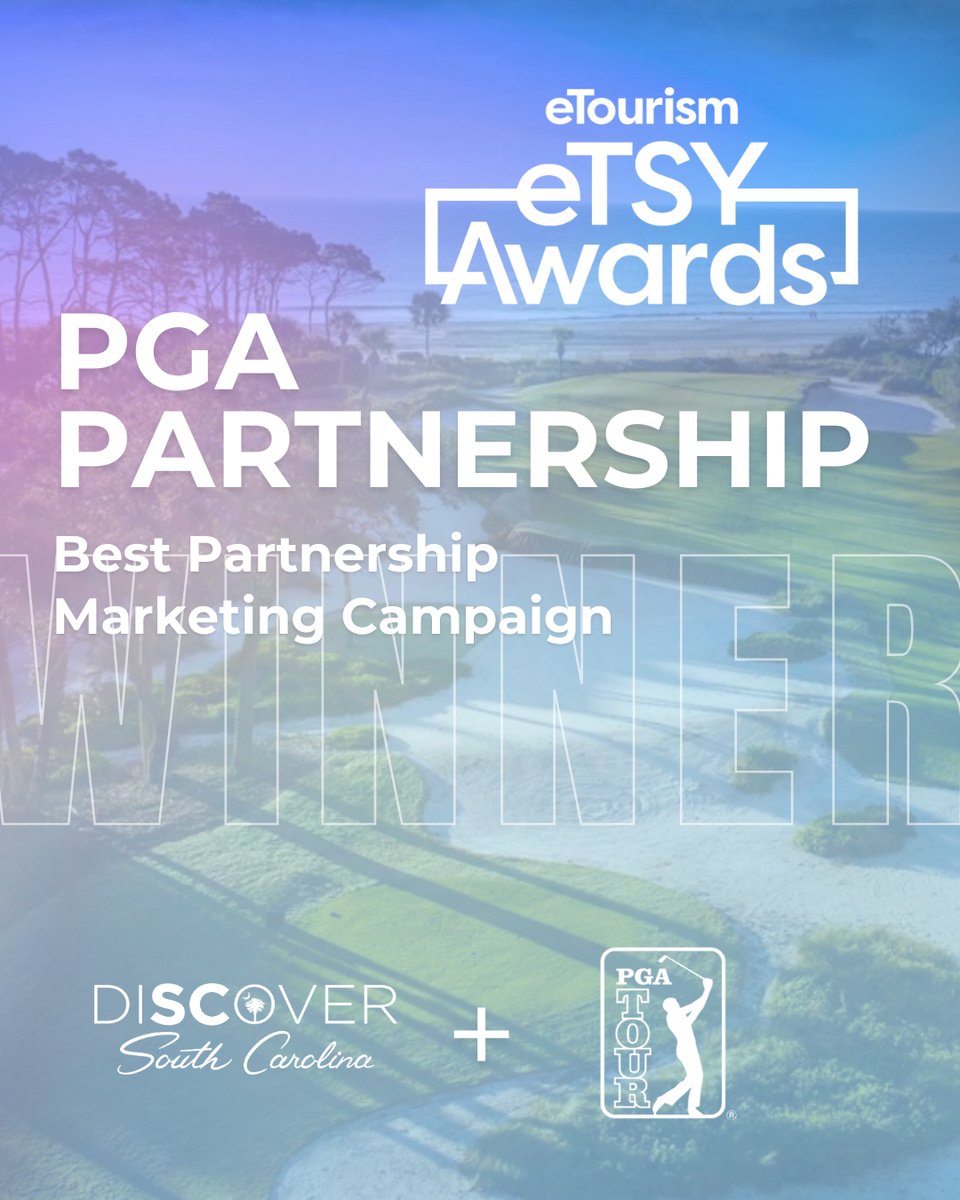 Thrilled to win the Best Partnership Marketing Campaign at the 2025 eTSY Awards from our collaboration with <a href="/Discover_SC/">South Carolina</a> and the PGA Tour.