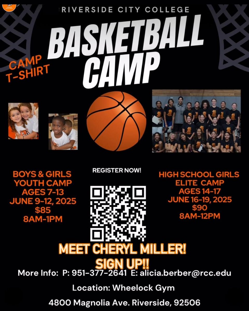 Calling all young ballers! Join us at RCC for Basketball Camp this June! 

 Youth Camp (Ages 7-13)
 June 9-12 |  8AM-1PM |  $85

 Elite Camp for High School Girls (Ages 14-17)
 June 16-19 |  8AM-Noon |  $90

Register Now - buff.ly/tUk3bTc 
or 951-377-2641