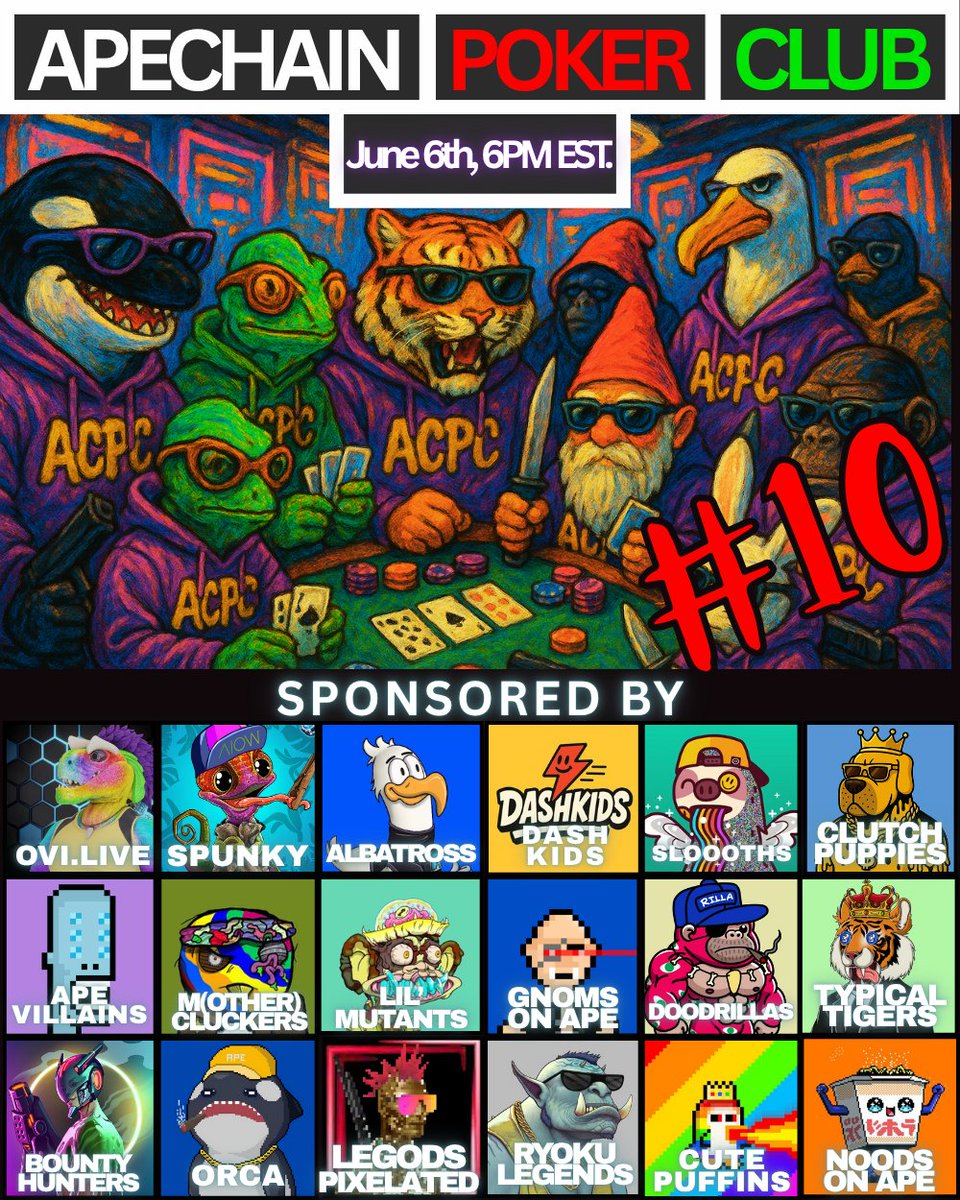 ♦️♣️ACPC #10 REGISTER NOW♣️♥️
🎉Friday, June 6th, 6PM EST🎉

Weekly, FREE, open to ALL.
>>You can now register in our ClubGG with ID : 486554

*Must have a valid account on X and discord to claim prizes! Any suspicion of cheating or double accounts will disqualify for prizes.

🏆