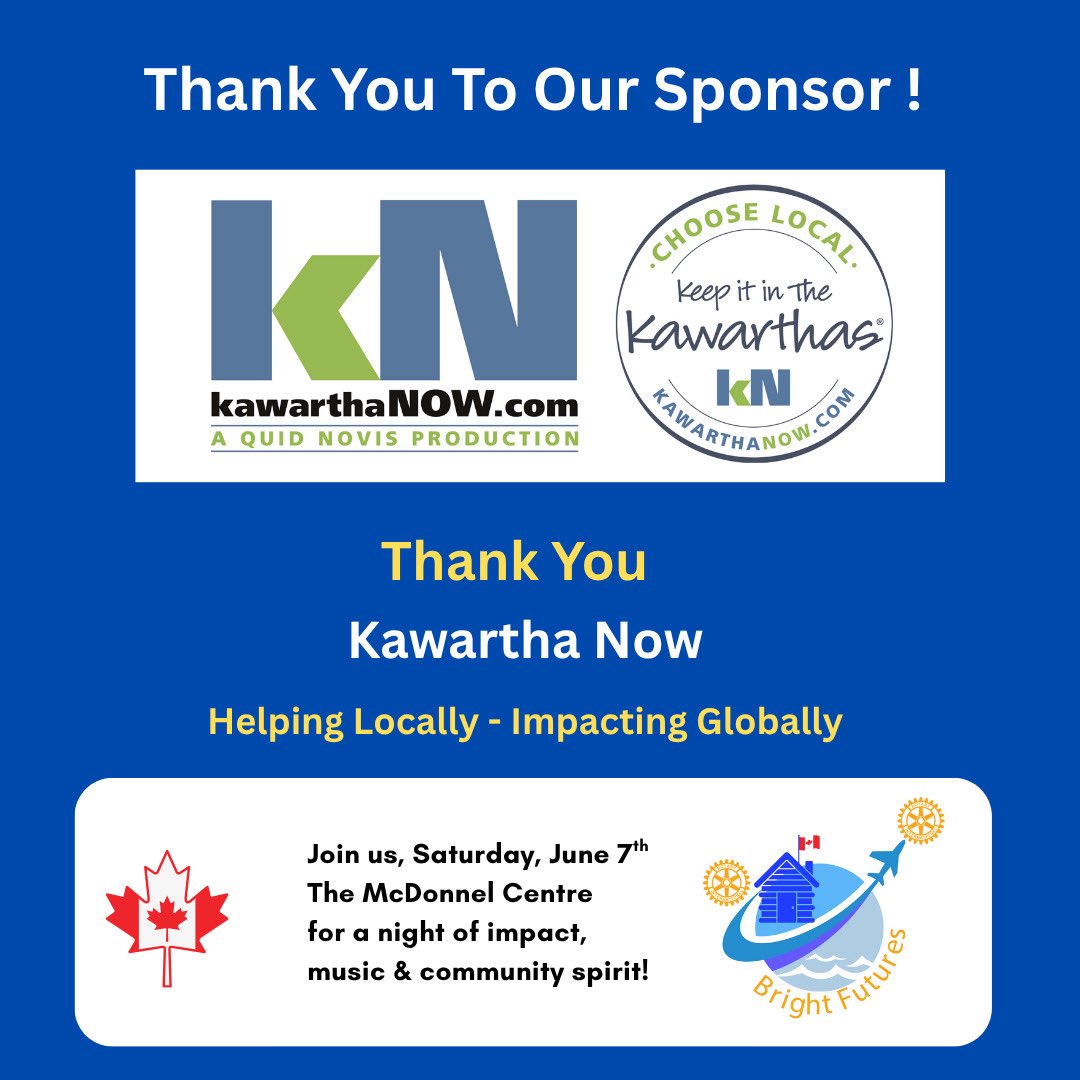 Rotary Club of Peterborough (@ptborotary) on Twitter photo 📰 A heartfelt shout out to <a href="/kawarthaNOW/">kawarthaNOW.com</a> for sponsoring our Rotary Bright Futures: Celebrate Canada event!
🎉 The event is TOMORROW — Saturday, June 7/25 at the McDonnel Street Activity Centre! Doors open at 6 pm.
🎟️ Tickets are $50 and available at the door! 📰 A heartfelt shout out to <a href="/kawarthaNOW/">kawarthaNOW.com</a> for sponsoring our Rotary Bright Futures: Celebrate Canada event!
🎉 The event is TOMORROW — Saturday, June 7/25 at the McDonnel Street Activity Centre! Doors open at 6 pm.
🎟️ Tickets are $50 and available at the door!