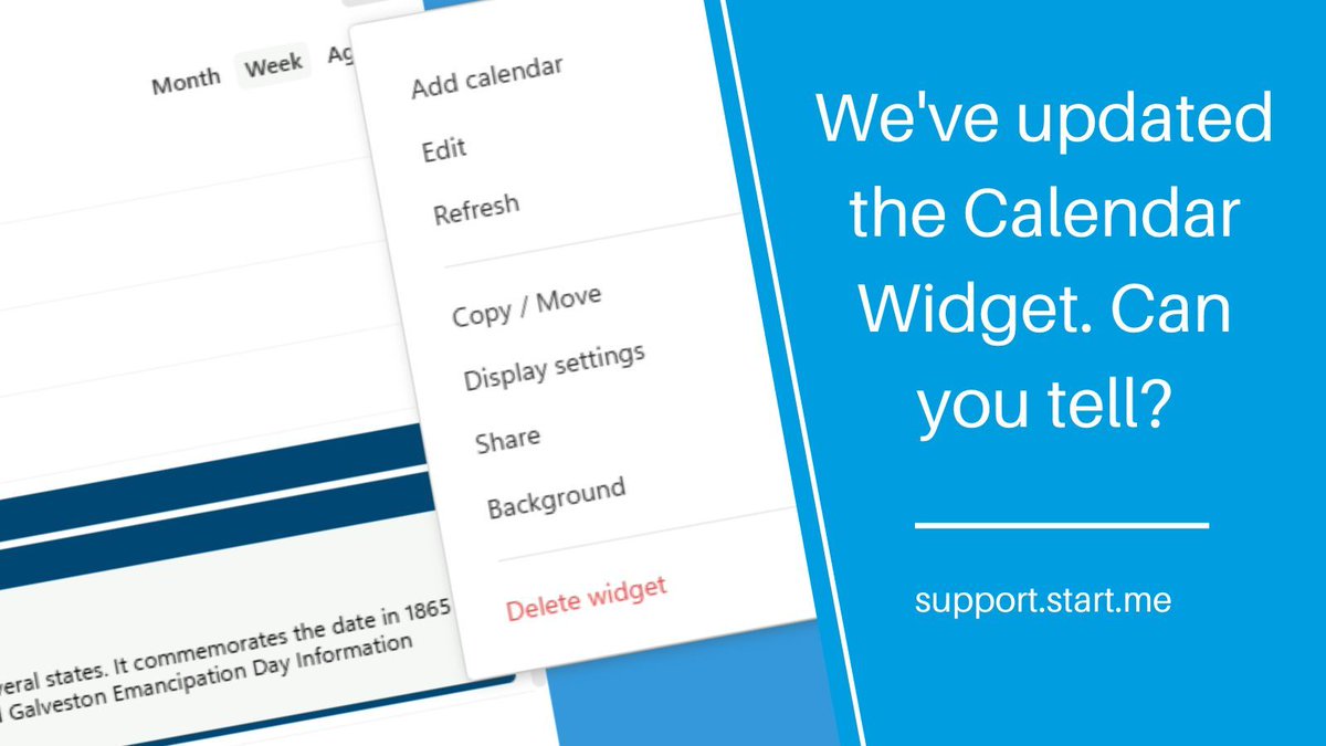 🗓️ New: Our Calendar widget now supports a Week view!
Add your Google or iCal calendar to your Start.me page—view-only but fully customizable.
Learn how to make it work for you: support.start.me/en/articles/91…