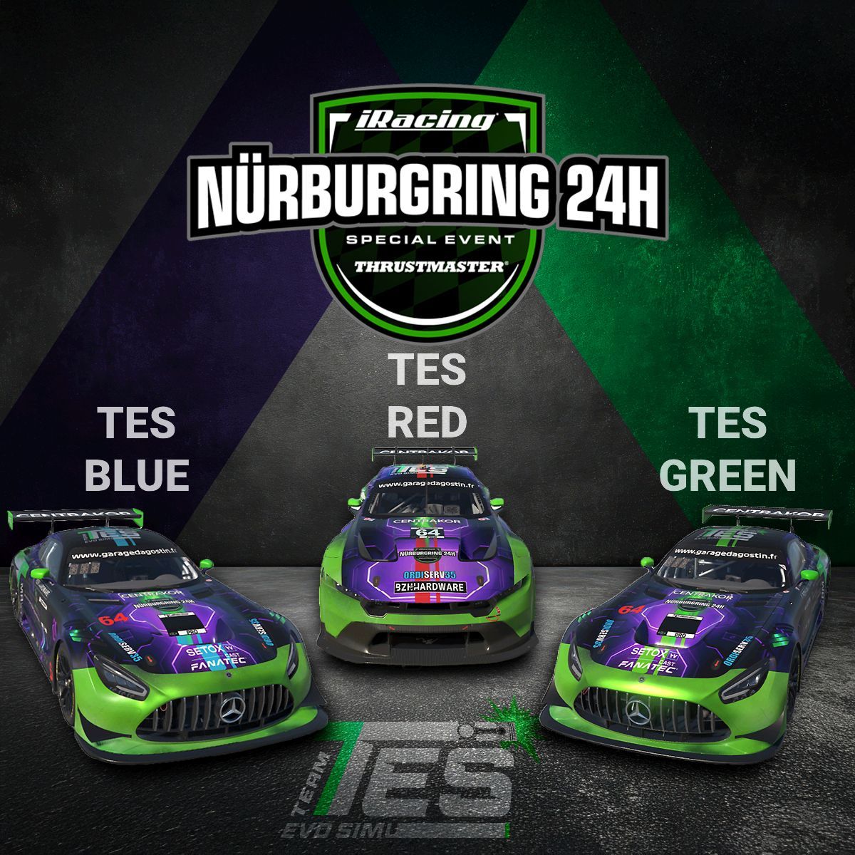 TeamEvoSimu's tweet image. Les 24h du Nürburgring arrivent  sur iRacing! La Team TES est prête avec ses équipages 🏎️💨 : 

Team Red : 🇧🇪🇧🇪🇧🇪🇺🇸
Team Green : 🇫🇷🇮🇹🇫🇷🇫🇷🇫🇷
Team Blue : 🇫🇷🇧🇪🇫🇷🇧🇪 

Suivez-nous en direct sur la chaîne Twitch Set0xTVCast! Go Team TES ! #iRacing #24h #Simracing