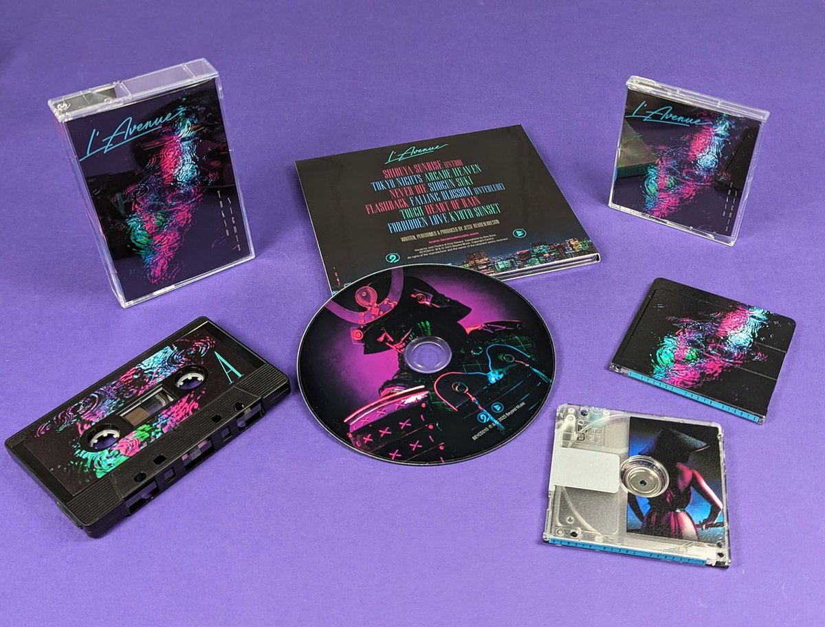 Here we have an awesome cassette, CD and minidisc set made for <a href="/lavenuemusic/">L'Avenue</a> - Tokyo Nights. The colours turned out beautifully on the gloss laminated digipack, gloss lamination really  does make colours look richer 🤩
lavenue.bandcamp.com