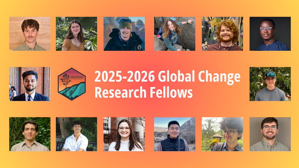 🎉We'd like to give a warm SE CASC welcome to our 2025-26 Global Change Research #Fellows! This exceptional cohort of students will join us over the next year to build #ClimateAdaptation skills. Learn more about them on our website: loom.ly/WDbmoJU