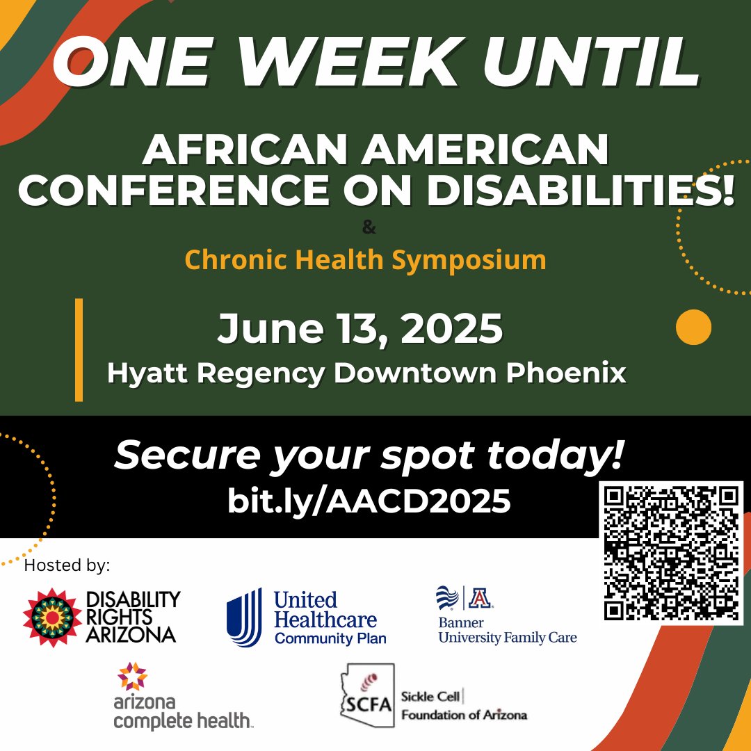 DRightsArizona's tweet image. Join us on June 13 for the premier disability conference in the U.S. that addresses the intersection between race and disability.
Don't miss out - Register now to secure your spot: bit.ly/aacd2025.
#AACD2025