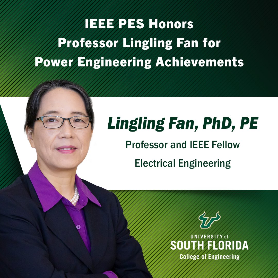 EngineeringUSF's tweet image. 👏 Congrats to Dr. Lingling Fan (@USFEngineering) for earning the 2025 IEEE PES Wanda Reder Pioneer in Power Award! ⚡️💡

📎 Read more here: bit.ly/4kTi1wI

#USFEngineering #IEEE #Innovation #USFCOE #WomenInSTEM