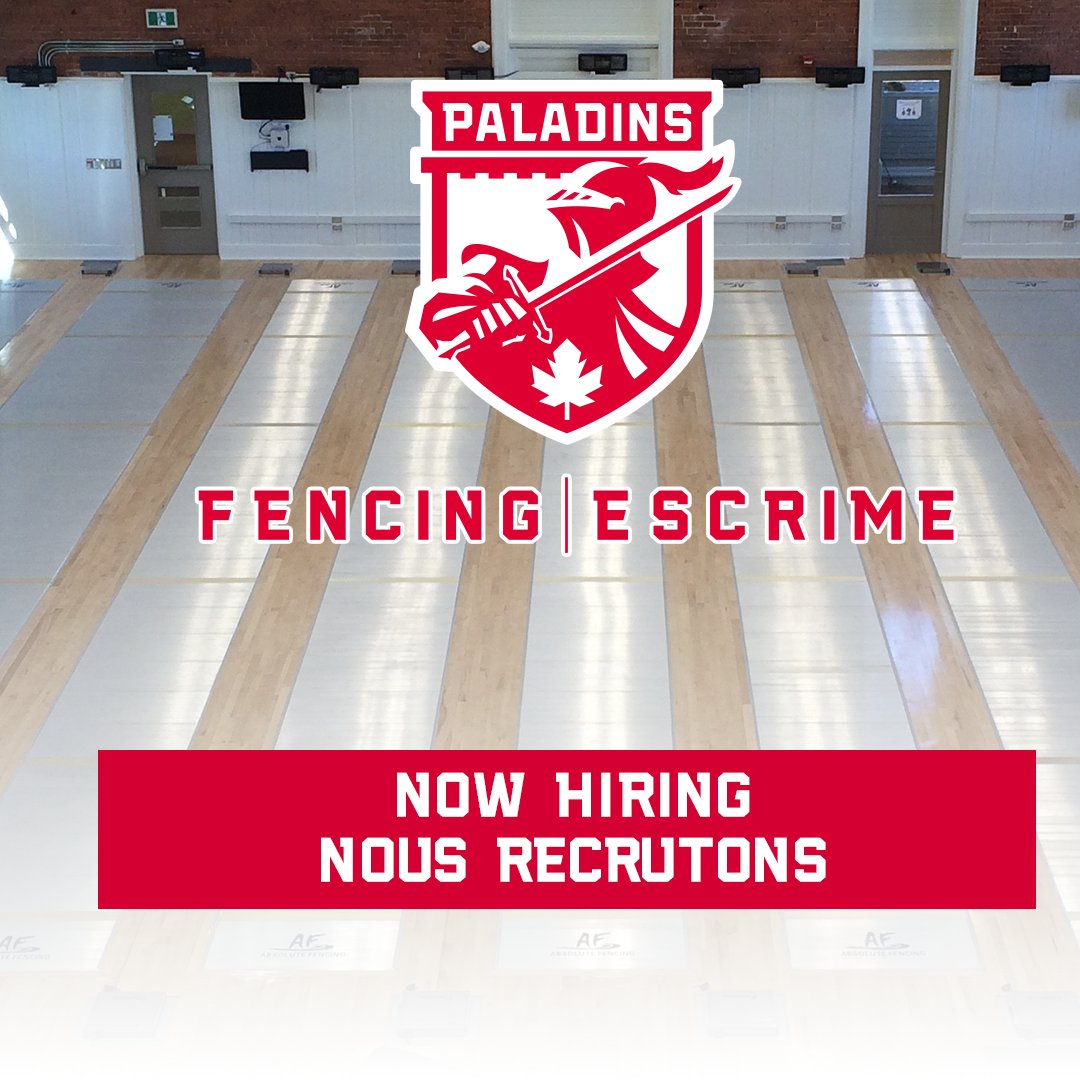 Now hiring!

Paladins seeking new Fencing Head Coach and Program Coordinator.

Apply by 18 June.

//

Nous recrutons!

Les Paladins sont à la recherche d'un entraîneur-chef de l'equipe d'escrime.

Date d'échéance est le 18 juin.

🔗: bit.ly/457nnzZ