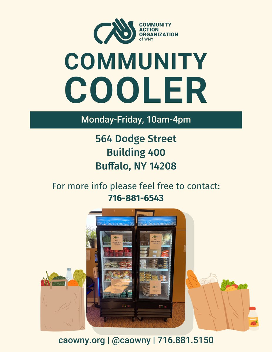 🌟 Our Community Cooler has been freshly restocked — thanks to a generous donation from Wegmans! 🧃🥦🍞

If you or someone you know is in need of fresh food, stop by Monday–Friday, 10 AM–4 PM at:

📍 564 Dodge Street, Building 400, Buffalo, NY 14208

#CAOWNY #CommunityCooler