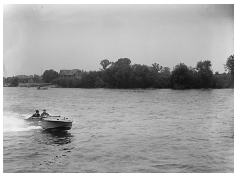 June 6, 1925: Betty Carstairs, the only female competitor for the Duke of York's International Gold Trophy, in motorboat race trials on the Thames. She fails to qualify.