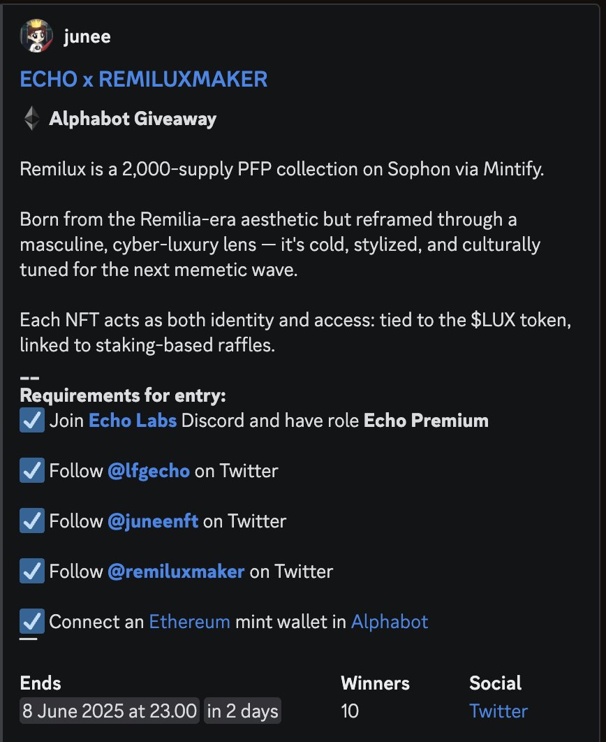 Max aura for Premium at <a href="/Lfgecho/">ECHO LABS</a> 

Public raffle next? 🤷‍♂️