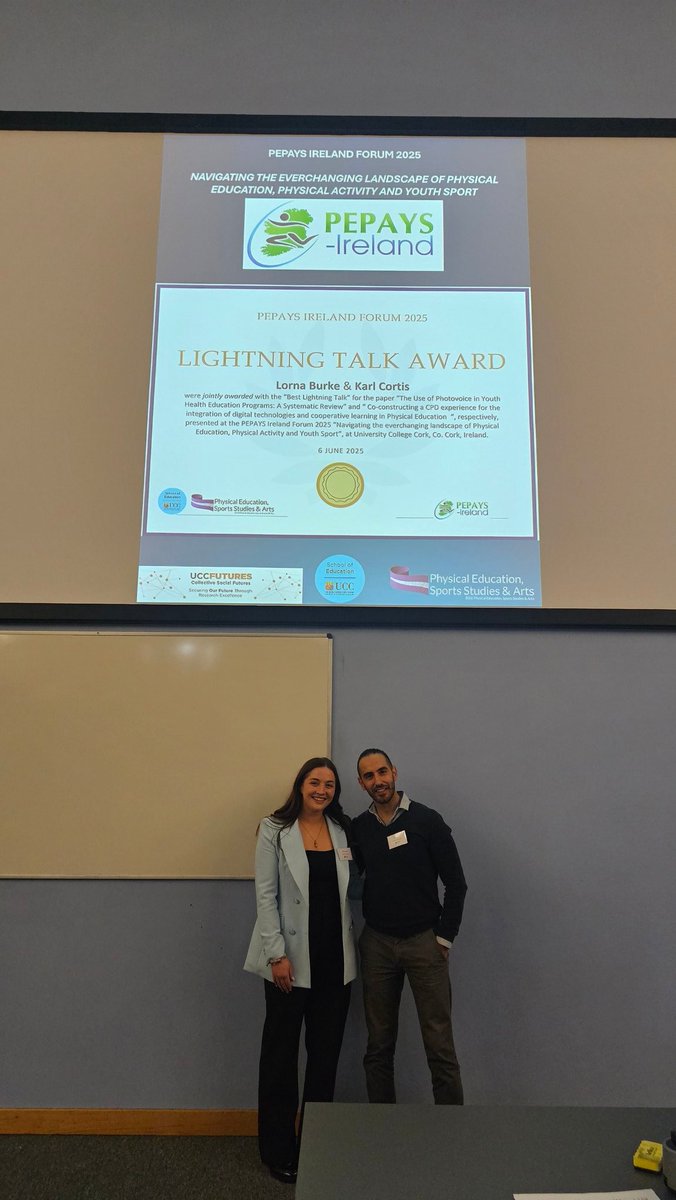 Congratulations to Niamh O'Loughlin for Best Oral Communication Award and joint Best Lightining Talk Award to Lorna Burke and Karl Cortis at <a href="/PEPAYS_Ireland/">PEPAYS Ireland</a> Forum 2025 hosted by <a href="/UCCSchoolofEd/">UCC School of Education</a> <a href="/UCCSSPE/">UCC Sport Studies PE</a> <a href="/CACSSS1/">UCC Arts, Celtic Studies and Social Sciences</a>