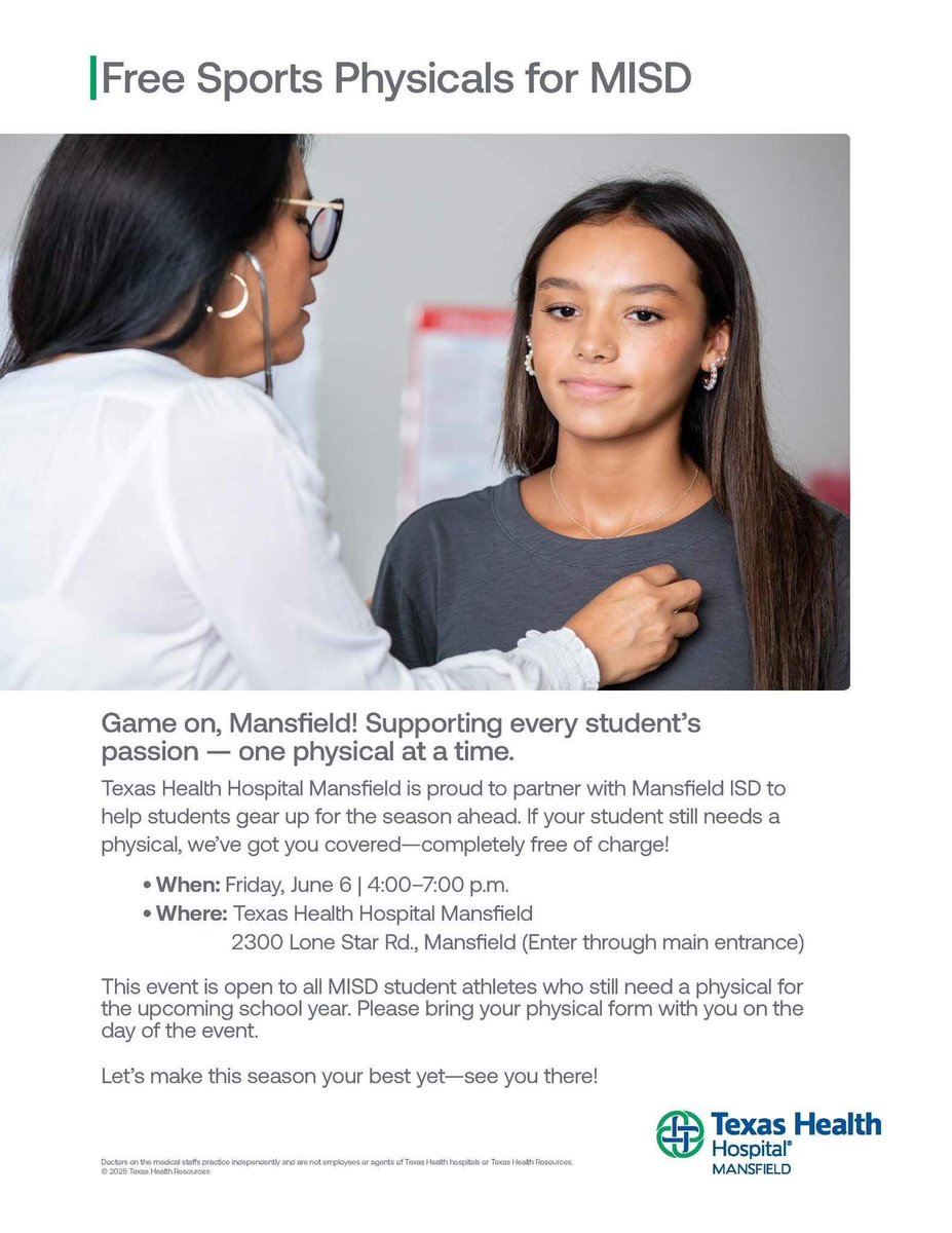 M.Summit Basketball (@junitbasketball) on Twitter photo Here is a great opportunity to get your physicals taken care of for the upcoming year for FREE! 4:00-7:00 today at Texas Health Hospital Mansfield! Donโt miss out! <a href="/MISDathletics/">MISD Athletics Dept.</a> <a href="/MISDSummitJags/">Summit High School</a>
#FAMILY
#TOUGH Here is a great opportunity to get your physicals taken care of for the upcoming year for FREE! 4:00-7:00 today at Texas Health Hospital Mansfield! Donโt miss out! <a href="/MISDathletics/">MISD Athletics Dept.</a> <a href="/MISDSummitJags/">Summit High School</a>
#FAMILY
#TOUGH