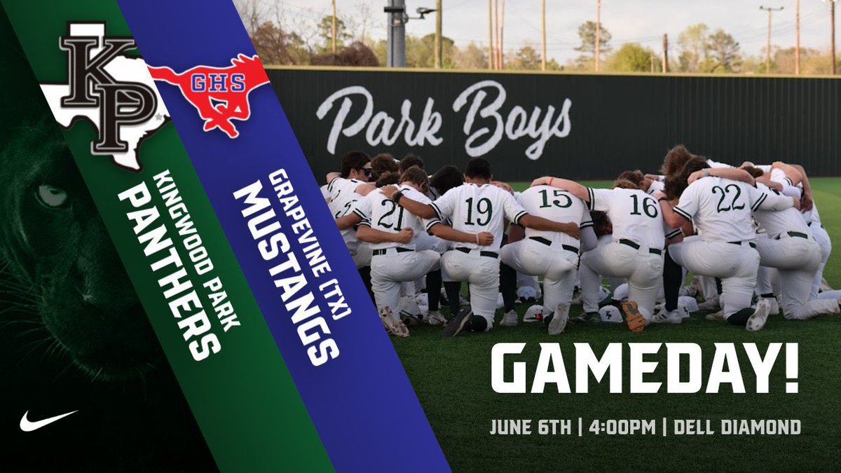 🚨 GAMEDAY! 🚨
The Parkboys (34-9-1) take on the Grapevine Mustangs (35-3) today at Dell Diamond Field!  Wear something Black and come out and support your Parkboys!  First pitch is at 4:00pm.  See you there!  

#WeAreKPark