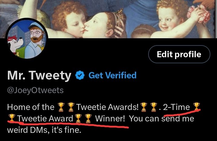 I guess we'll say people can win a 🏆🏆Tweety🏆🏆 more than once now. You can all thank <a href="/ThefirstJonk/">jonk !</a> for this dramatic policy change.