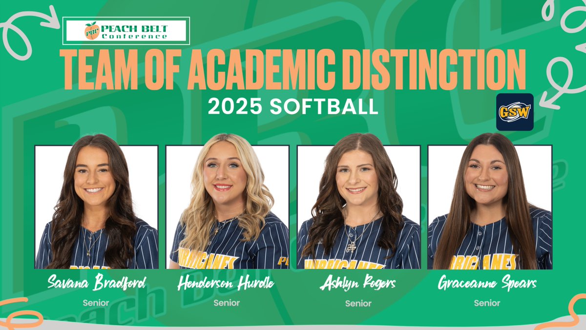 GSW Athletics (@gswathletics) on Twitter photo CONGRATS to <a href="/_GSWSoftball/">GSW Softball</a> seniors Savana Bradford, Henderson Hurdle, Ashlyn Rogers & Graceanne Spears for being named to the 2025 Peach Belt Conference Softball Team of Academic Distinction! ๐๐
Accomplishments on & off the diamond for these ladies!
๐ฐ: gswcanes.com/sports/sball/2โฆ CONGRATS to <a href="/_GSWSoftball/">GSW Softball</a> seniors Savana Bradford, Henderson Hurdle, Ashlyn Rogers & Graceanne Spears for being named to the 2025 Peach Belt Conference Softball Team of Academic Distinction! ๐๐
Accomplishments on & off the diamond for these ladies!
๐ฐ: gswcanes.com/sports/sball/2โฆ
