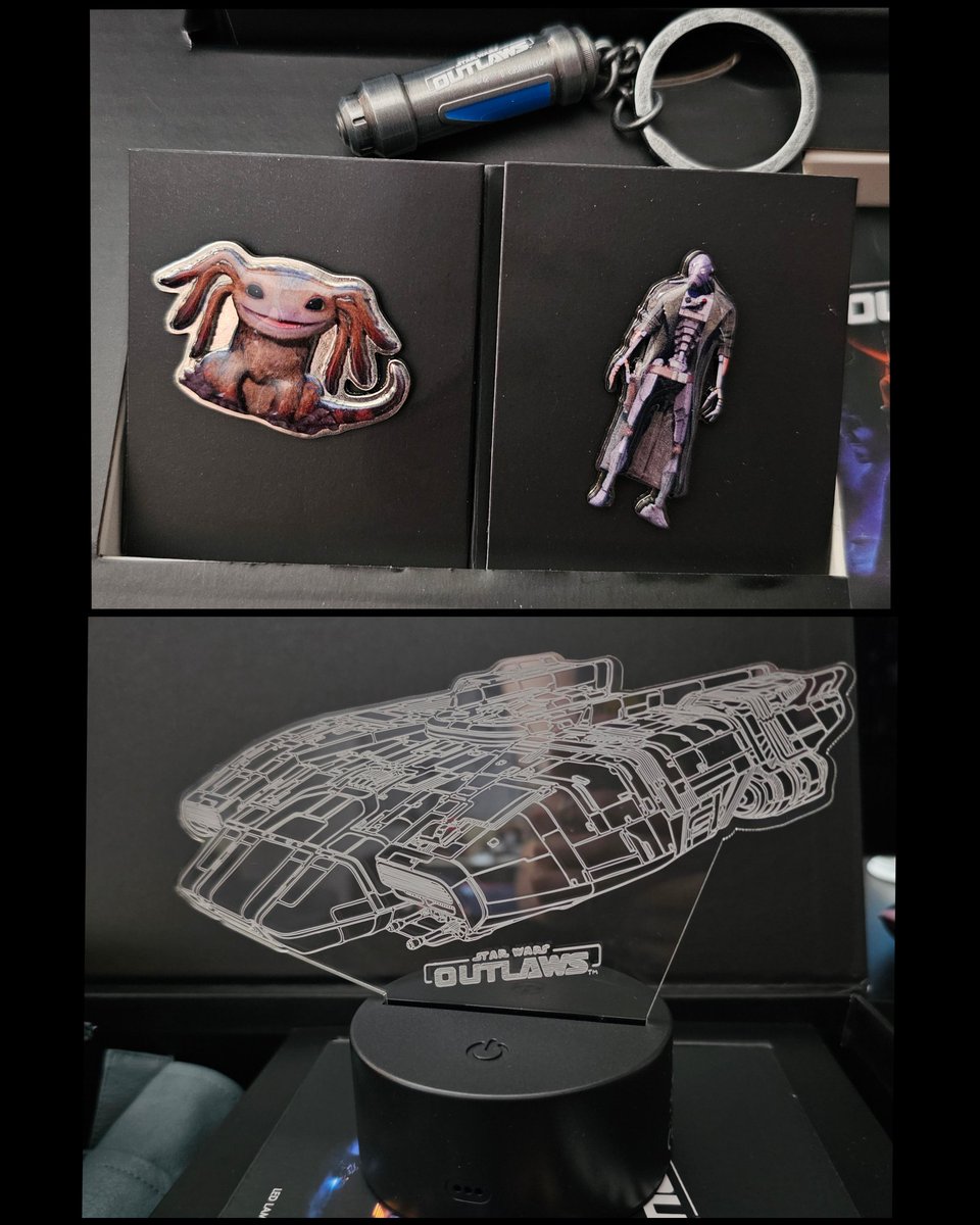 !!!! Thank you Ubisoft for this super awesome gift box - Nix was very excited 😍🤭 The jacket is SO comfy and I literally feel like Kay Vess now 

Don't forget to go play the new #StarWarsOutlaws 'A Pirates Fortune' DLC - highly recommend 🫡🏴‍☠️ 

<a href="/Ubisoft_UK/">Ubisoft UK</a> <a href="/Ubisoft/">Ubisoft</a> #gifted #ad