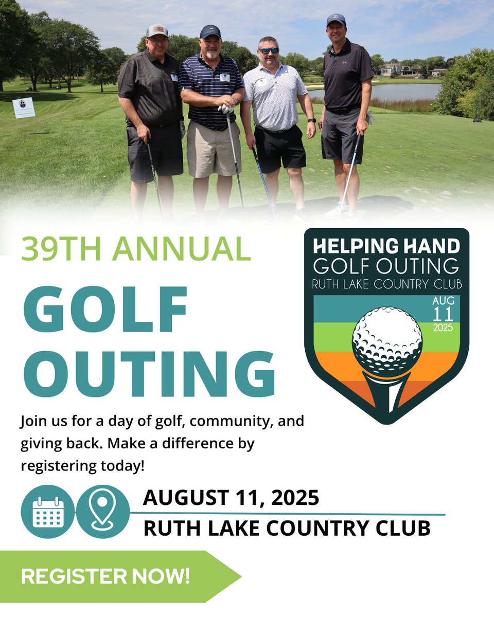 🏌️‍♂️⛳ Swing for a Cause! Join us for our 39th Annual Golf Outing to support Helping Hand and empower those we serve. Register today and help transform lives! 💙 

Click here: ow.ly/y1nl50W5yM3

#GolfForGood #TransformingLives #GolfOuting #Community