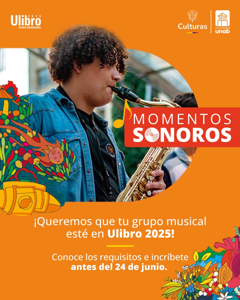 Si quieres hacer parte de la programación cultural de #Ulibro2025, esta es tu oportunidad de brillar en una de las ferias más importantes del país.

📅 Tienes hasta el 24 de junio para postularte.

📲 Consulta todos los detalles aquí👉 bit.ly/45bJGEL

#VidasNarradas