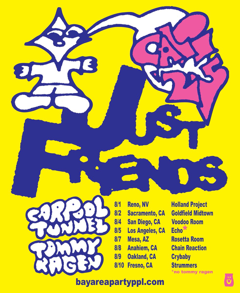 We're cruising up and down the coast this August with Just Friends and Tommy Ragen! Get ready for a good time-you know it's only right that we start in Reno!

carpooltunnelband.com/tour