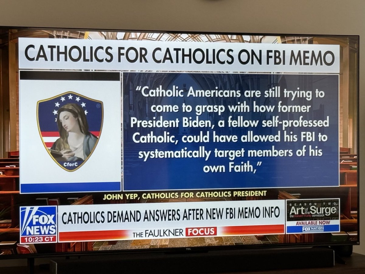 BREAKING: FBI CATHOLIC SURVEILLANCE WAS WIDESPREAD AND COORDINATED 
As seen on <a href="/FoxNews/">Fox News</a> this morning ...<a href="/CforCatholics/">Catholics for Catholics 🇺🇲</a> and <a href="/USAYep/">John Yep 🇺🇲</a> speak out on breaking news that Biden's FBI surveillance of Catholics was MUCH more extensive and widespread then reported by <a href="/DirectorWray/">Christopher A. Wray</a> when he